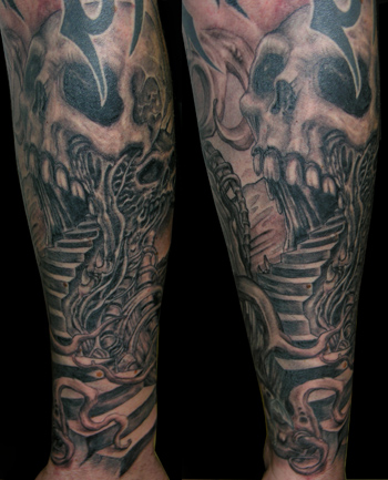 Looking for unique Black and Gray tattoos Tattoos?  Skull landscape front